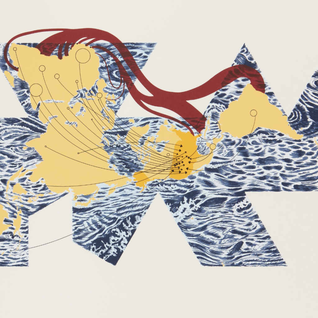 A print image depiction of African American migration route to North America